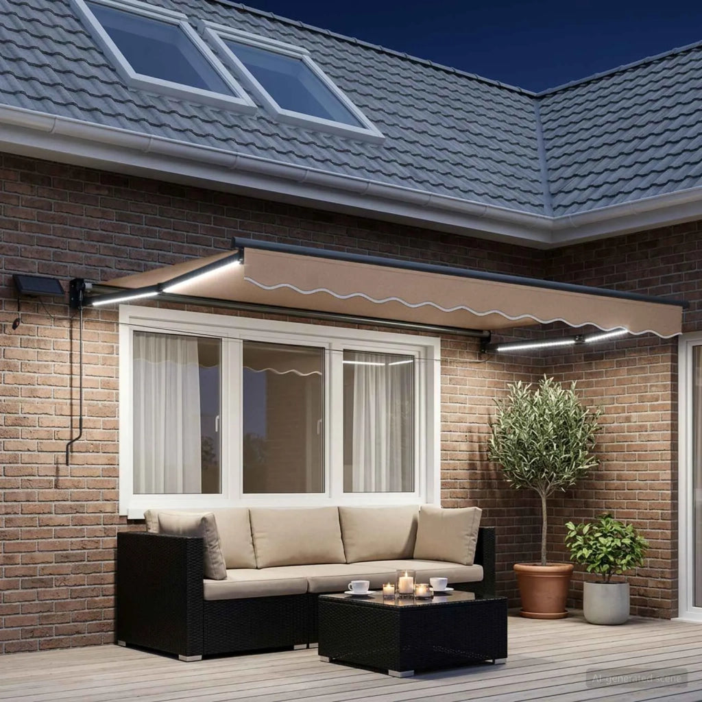 Tenda retrattile manuale con LED Tortora 3425777
