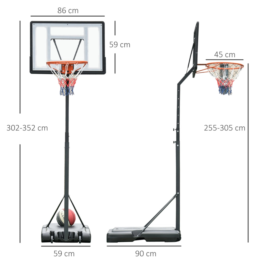 Panier de Basket con Pannello e Base Mobile ¨C zephmum ¨C Nero Bianco Regolabile 2.55-3.05m