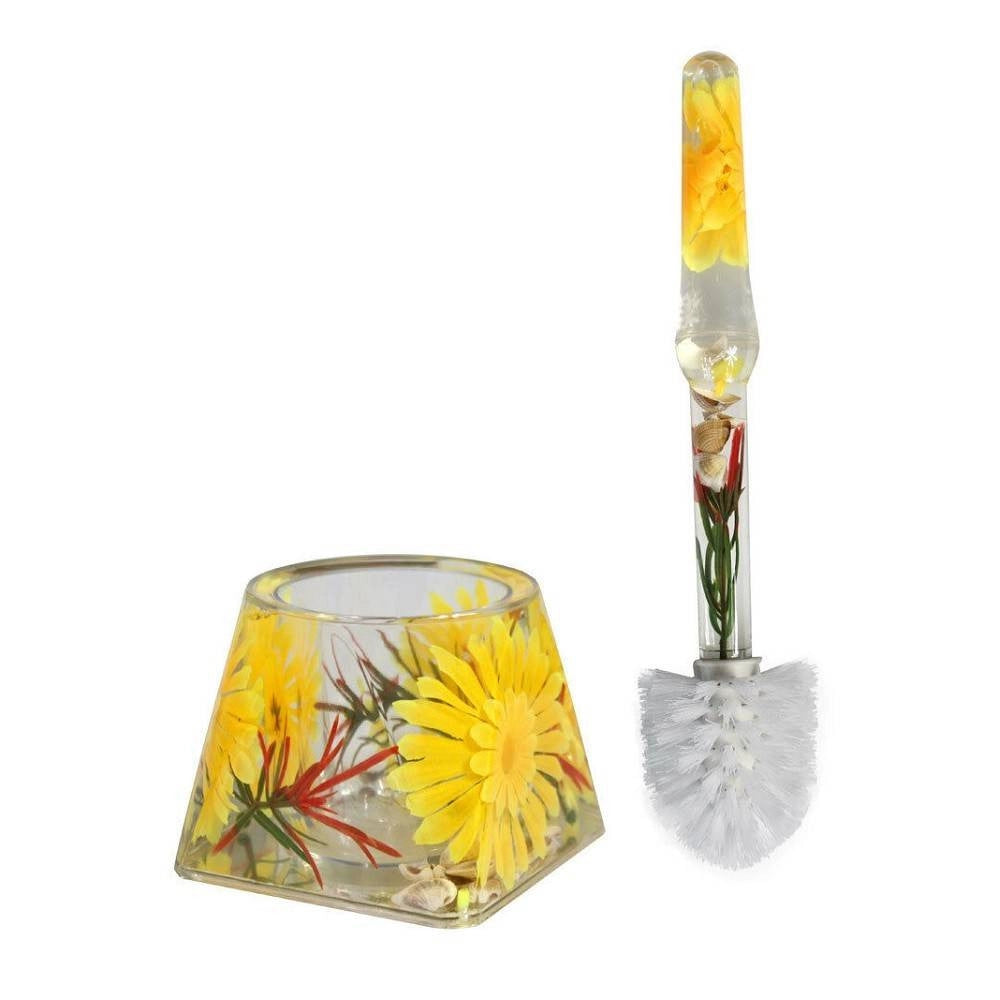 Trade Shop - Portascopino Quadrato Bagno Porta Scopino Decorazione Fiori Gialli Arredo Bagno -