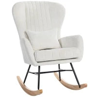 Poltrona a dondolo, con cuscino, seduta imbottita, schienale alto, 67 x 88 x 104 cm, Bianco