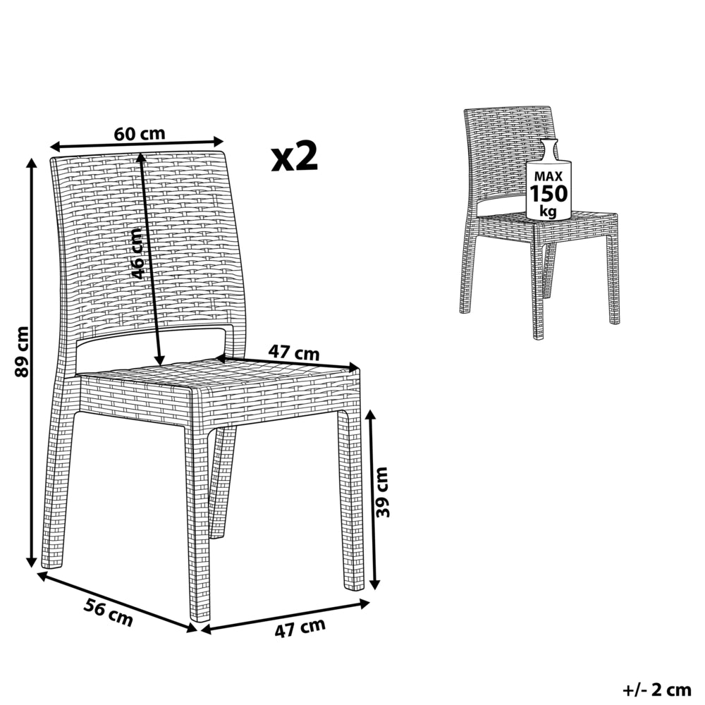 Set di 2 sedie da pranzo da giardino bianche in materiale sintetico impilabili per esterno minimalista