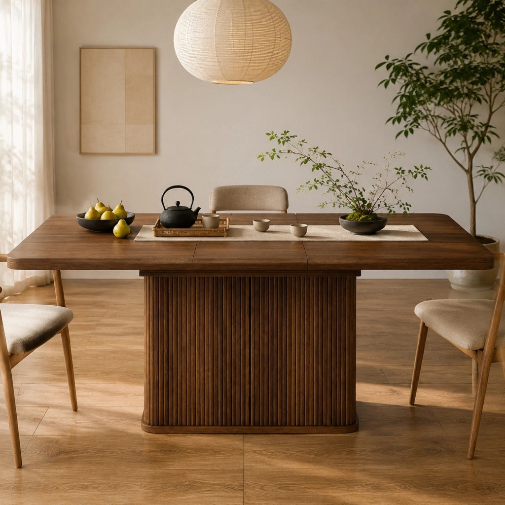 Tavolo da pranzo estensibile 140-180 x 80 cm con vano contenitore; MDF e metallo; marrone