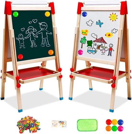 Tavolo di disegno a doppia faccia con tavola di vetro e rullo di carta - numeri e accessori per bambini
