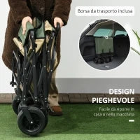 Carrello da Giardino 110L con Maniglia Telescopica e Fondo Apribile in Acciaio e Tessuto Oxford, Cachi