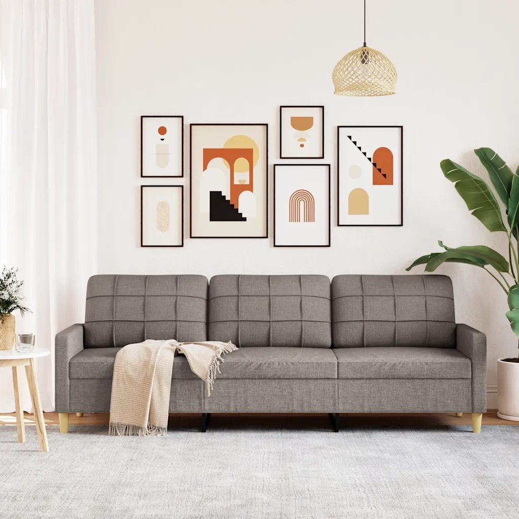 Divano a 3 Posti-Sofa 3 Posti Tortora 210 cm in Tessuto