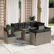 Set Divano da Giardino 9pz con Cuscini Grigio Chiaro Polyrattan