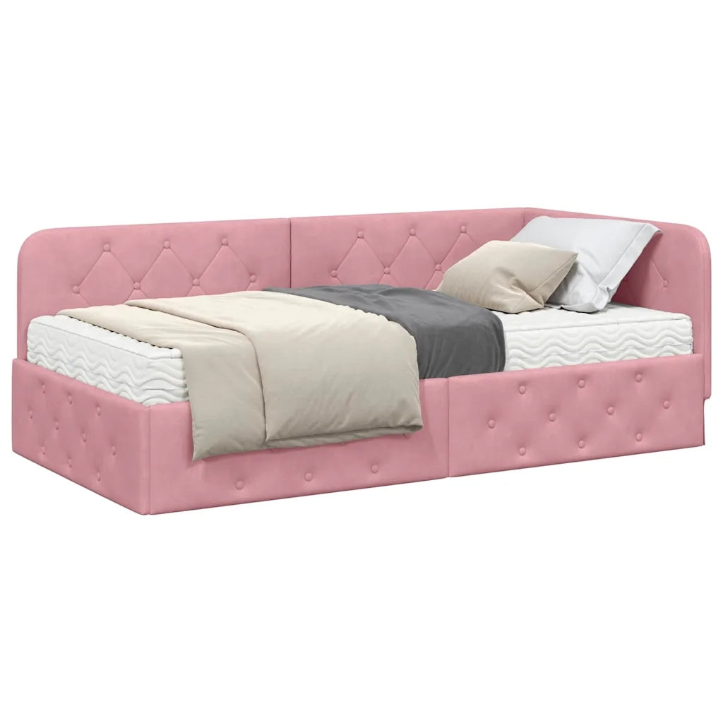Cornice del letto ad angolo Rosa 90 x 200 cm Velluto 3394085