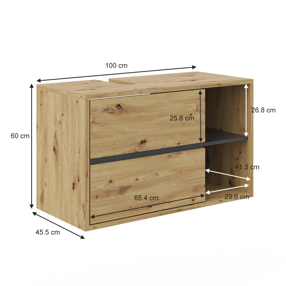 Vicco Mobiletto per lavabo Rovere artigianale 100 x 60 cm