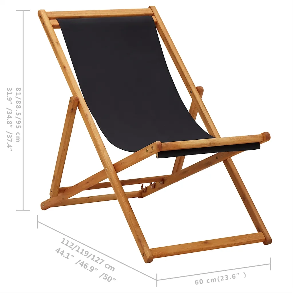Sdraio Pieghevole in Legno di Eucalipto e Tessuto Nero CFW7164111
