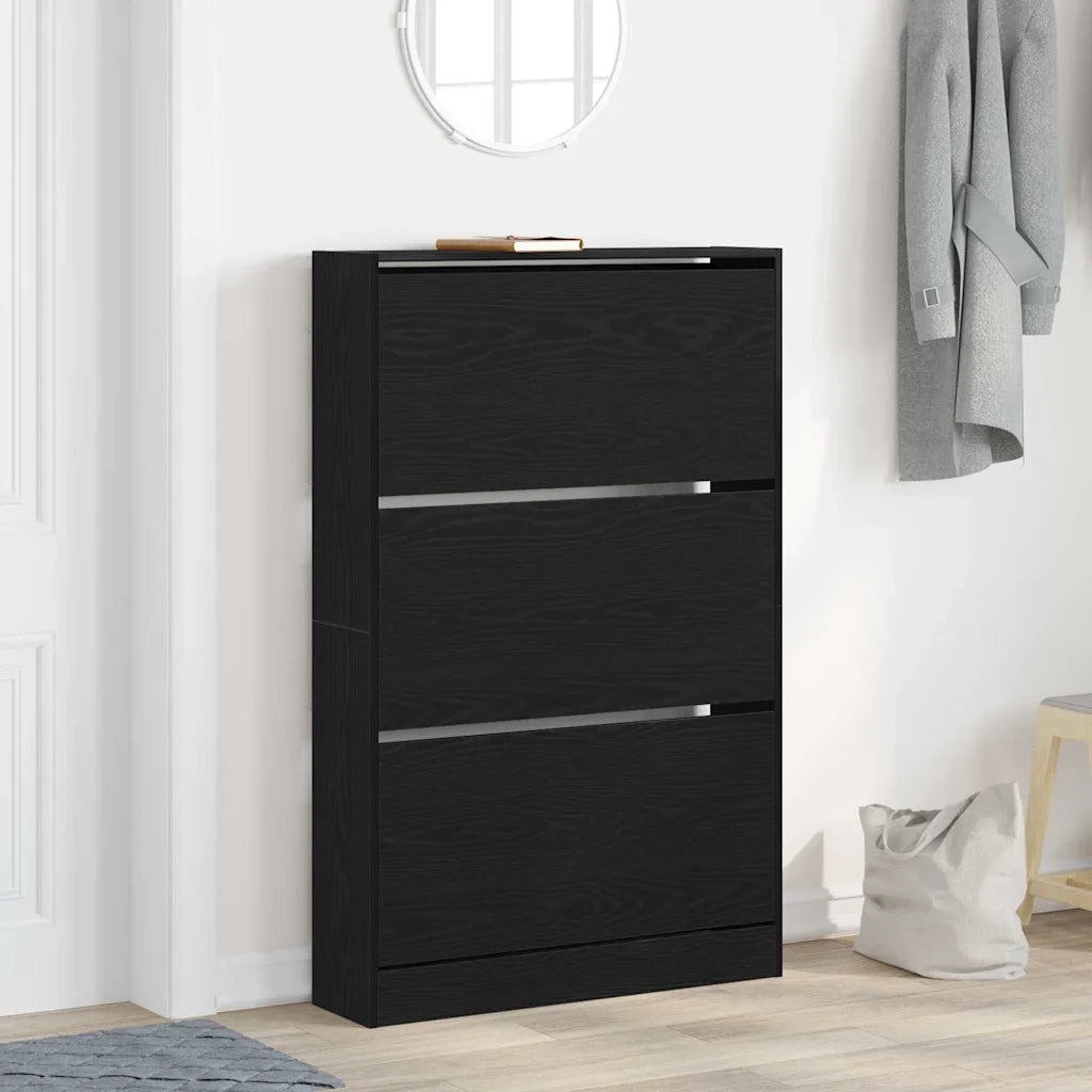 Mobile per scarpe con porta-Scarpiera Rovere Nero 80 x 21 x 125,5 cm