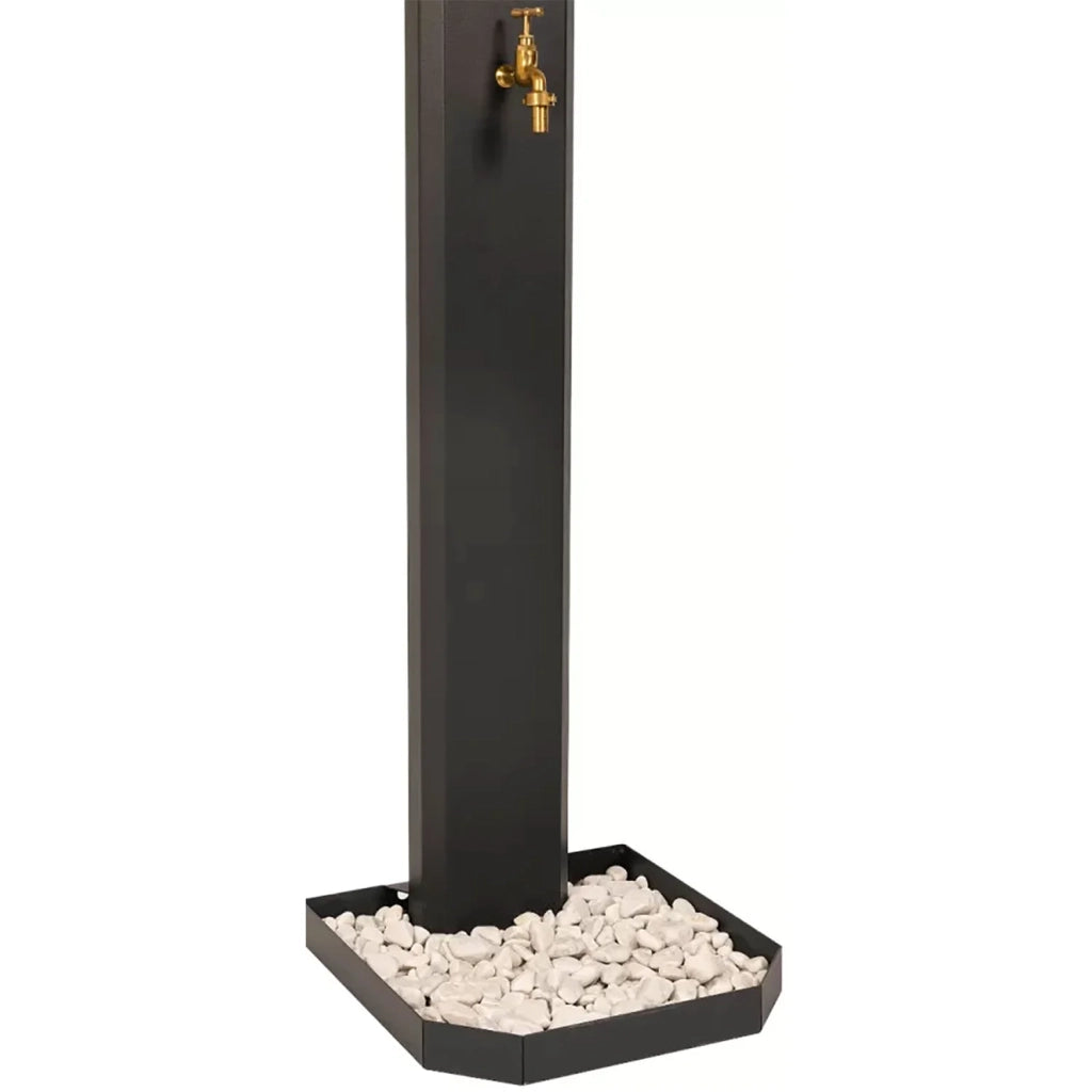 Fontana da Giardino Design a Colonna Ovale Rubinetto in Ottone e Base con Ciottoli Antracite