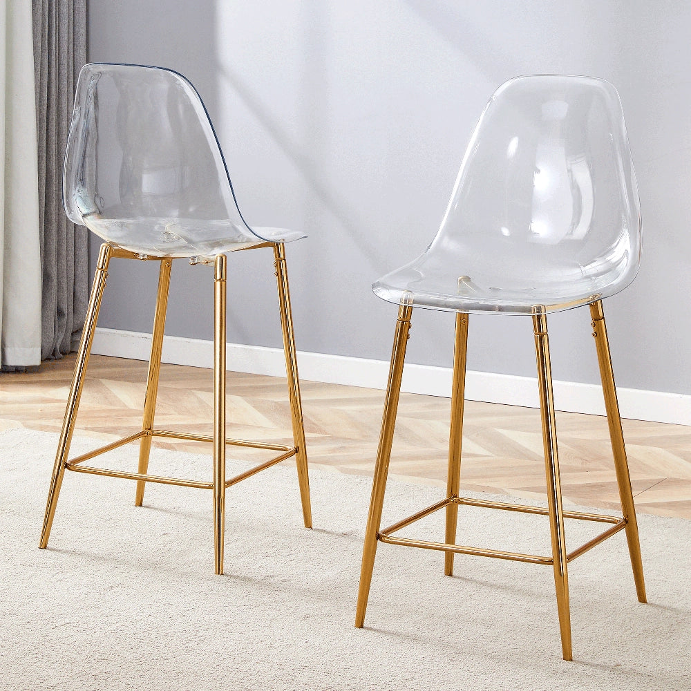 Sgabelli da Bar Set 2 Pezzi ¨C MINIMAL ¨C Trasparenti con Struttura in Metallo Nero/Oro/Argento