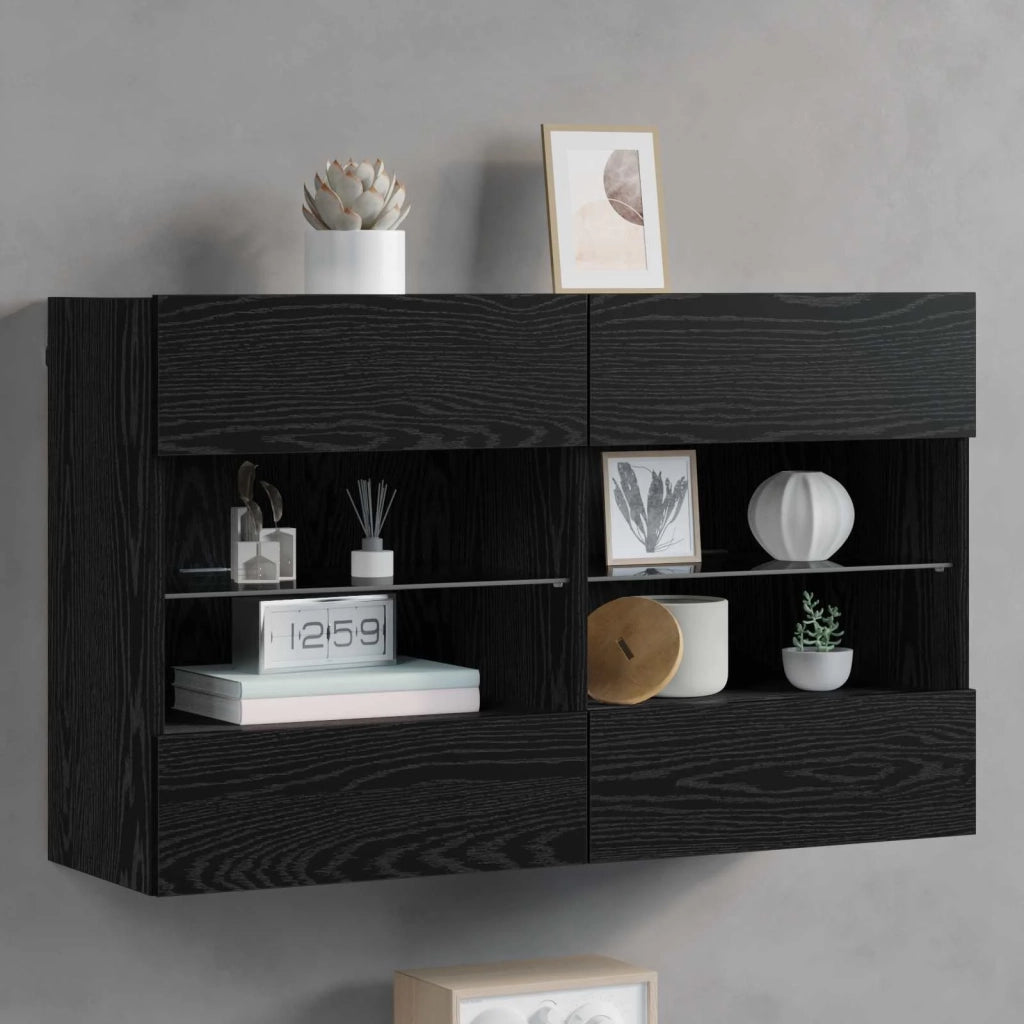 Mobile TV da parete con LED Rovere Nero 98,5 x 30 x 60,5 cm 8000987