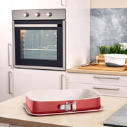 Forma a spirale, forma a L 35x24 cm, rosso-crema, con protezione da spillatura, rivestimento antiaderente, grande, forma rettangolare alta per torta