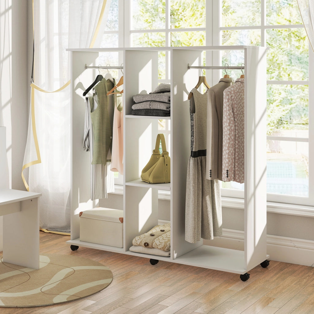 Armadio scorrevole con ruote ¨C zephmum ¨C bianco legno 120x40x128 cm