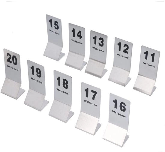 Tavoliere numerate a doppia faccia - 10 pezzi - Acciaio inossidabile - Riciclabile - Tavoliere numerate - Argento - Per ristoranti/eventi - Tavoliere numerati