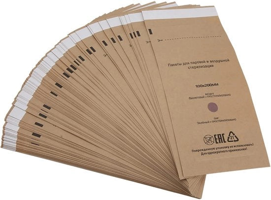 Autoclaafzakken Wegwerp Zelfsluitend - 100 Stuks - 3,9 x 7,9 Pollici - Idonee per l'igiene - Leggeri - Materiale di carta - Sacchetti di carta per un uso occasionale