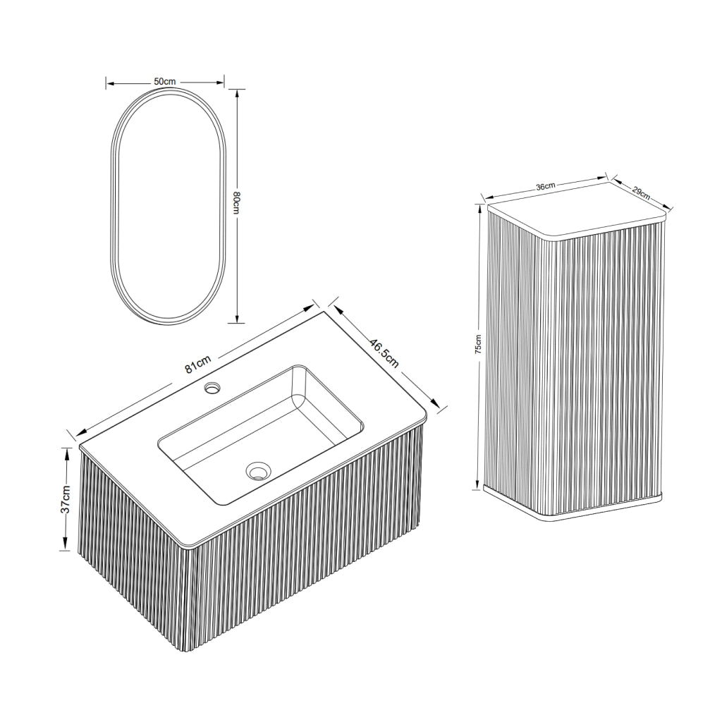 Mobile bagno con lavabo specchio LED e colonna sospesa con ante e vano contenitore per bagno in MDF rovere