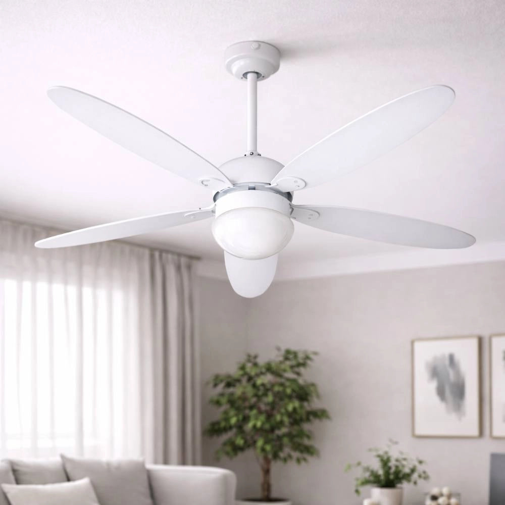 Ventilatore da soffitto zephir zfr9111m e zfr9111b 70w 5 pale legno con luce *** colore bianco, confezione 1