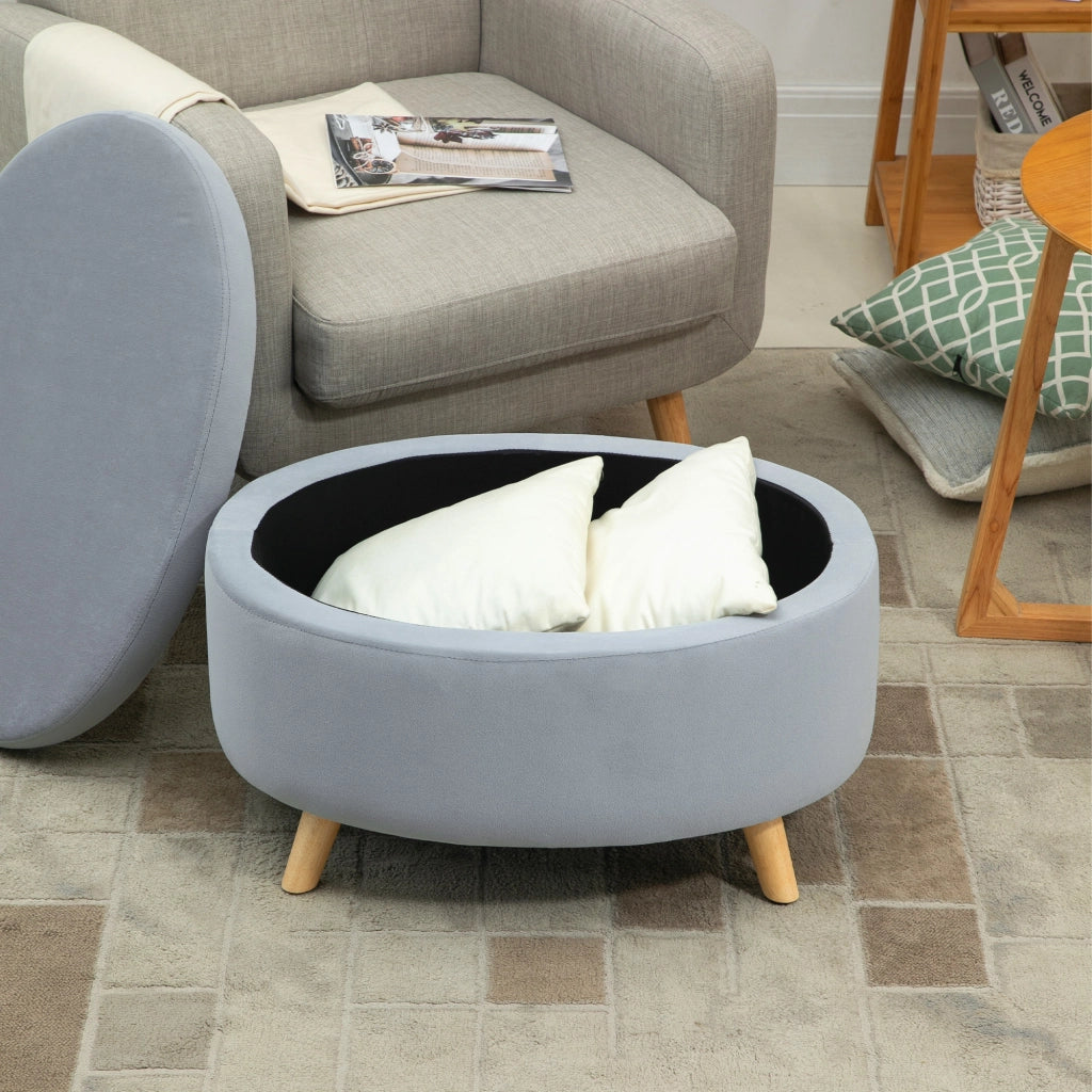 Poltrona con contenitore ovale ¨C Zephmum ¨C Grigio, velluto, gambe in legno, 71x51.5x42 cm