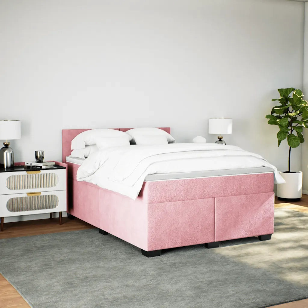 Giroletto a Molle con Materasso Rosa 160x200 cm in Velluto