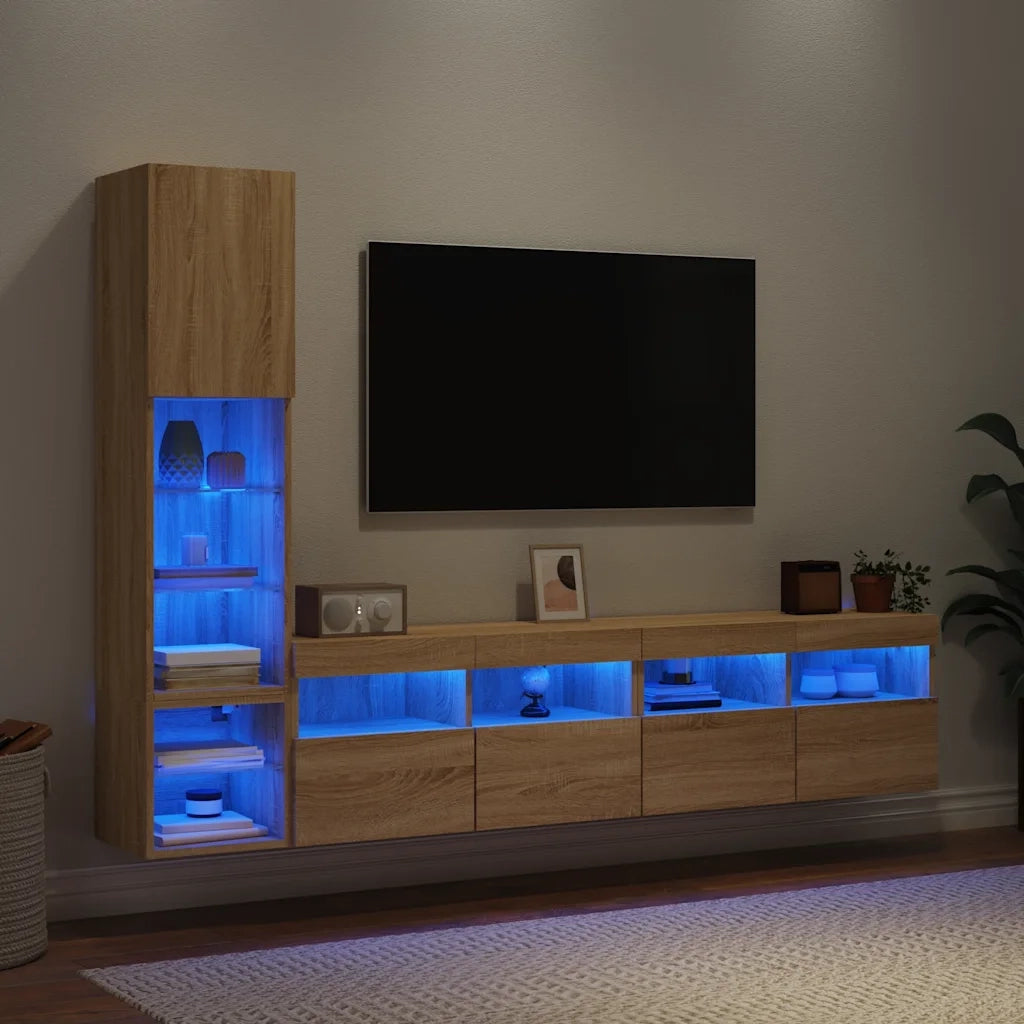 Mobili TV a Muro con LED 4pz Rovere Sonoma Legno Multistrato 3216713