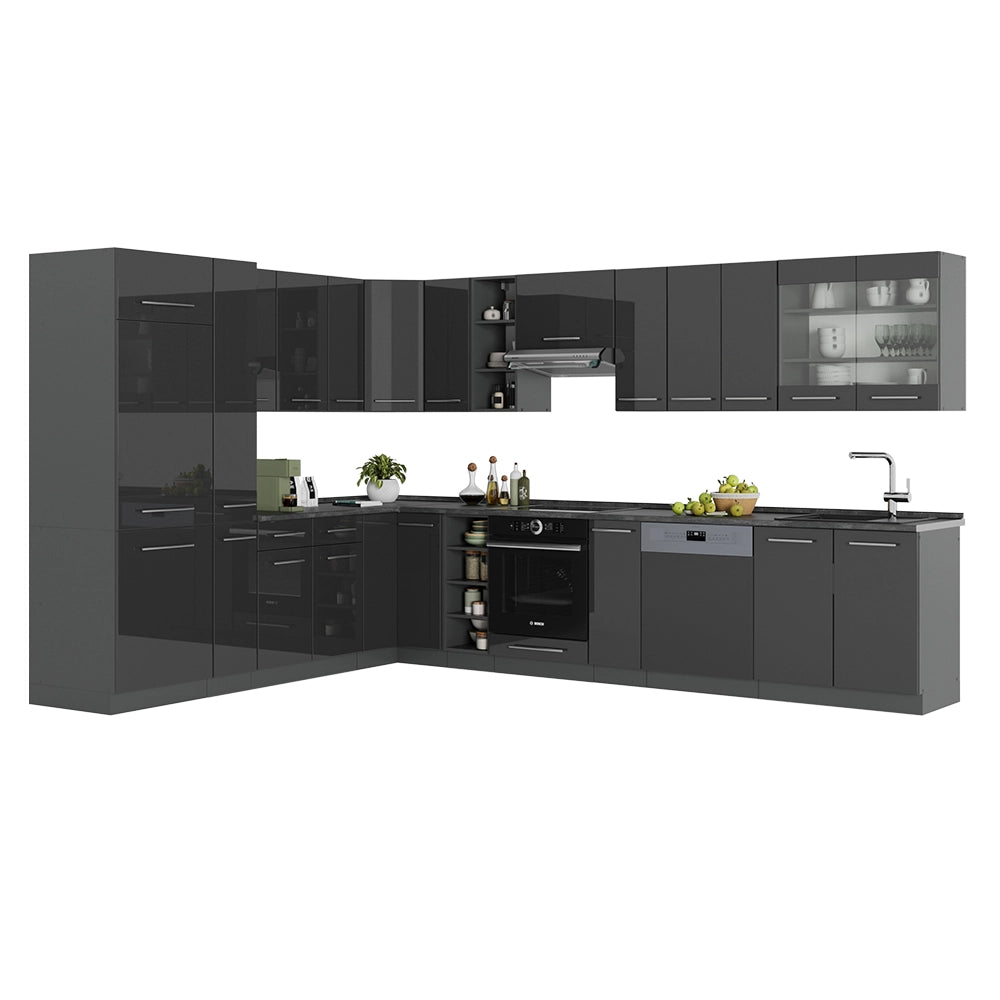 Cucina angolare completa Fame-Line Antracite lucido/Antracite 347 x 60 cm, PL Antracite Vicco