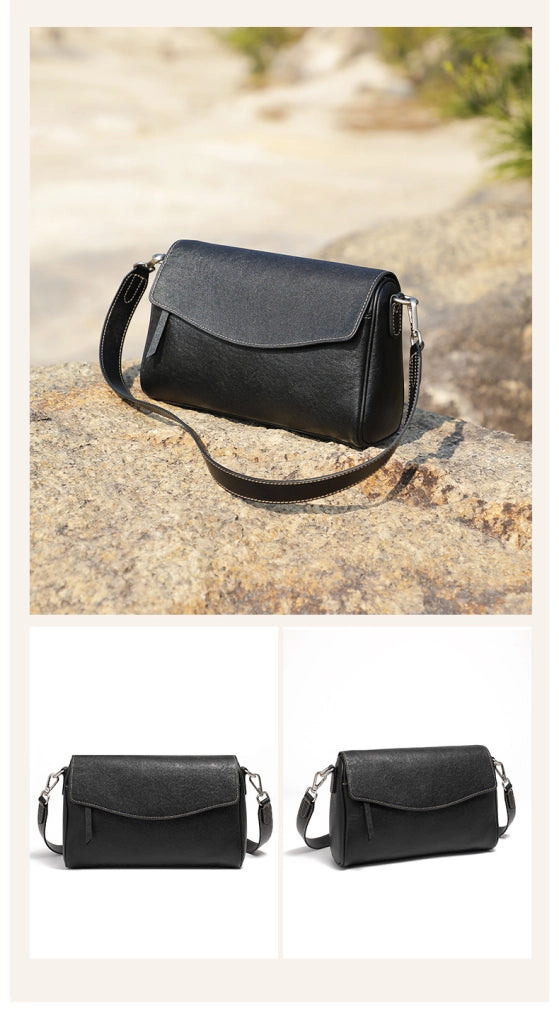 Borsa a tracolla da donna in vera pelle nera