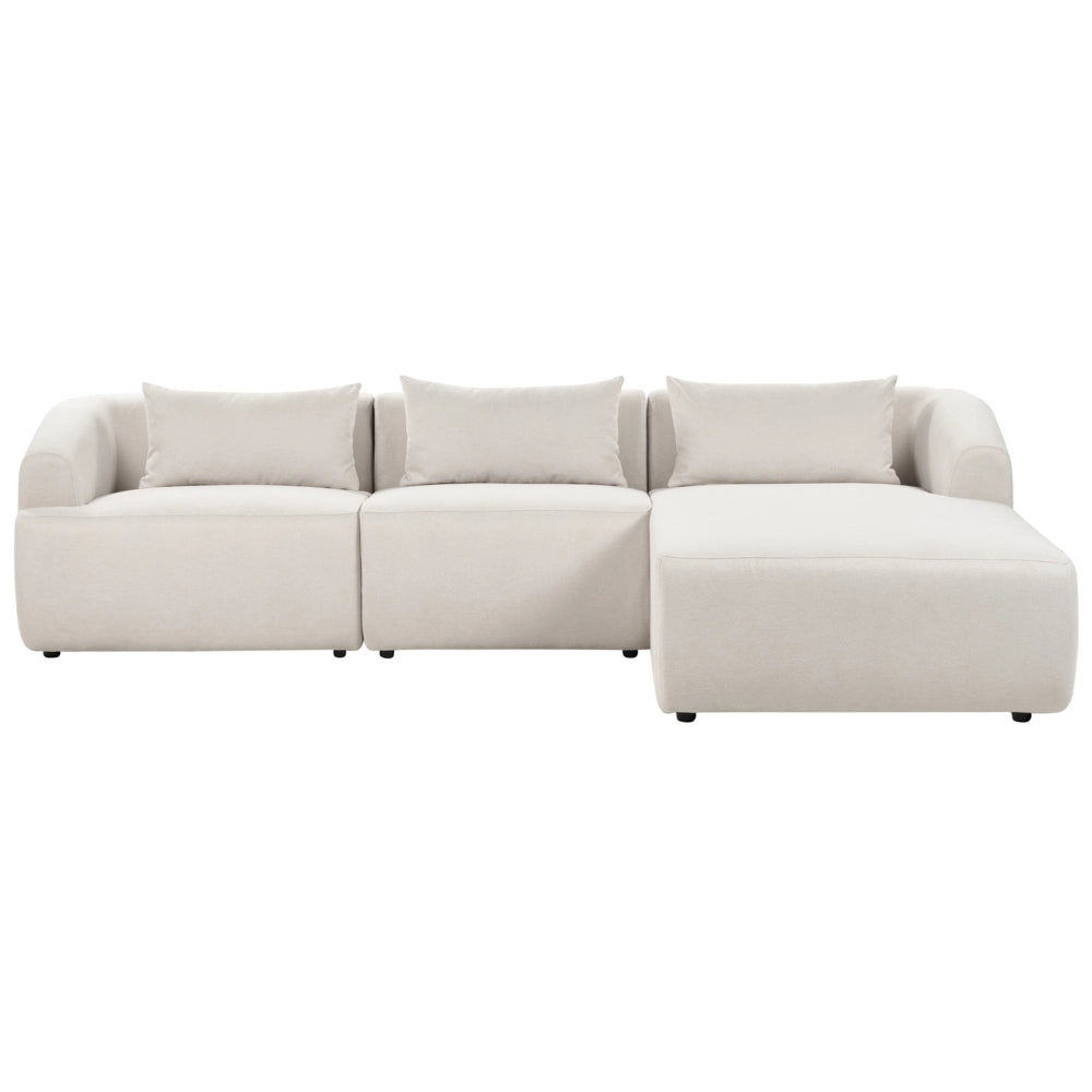Divano angolare a 3 posti a sinistra Beige Tessuto imbottito Binario Braccioli aggiuntivi Cuscini Stile moderno minimalista