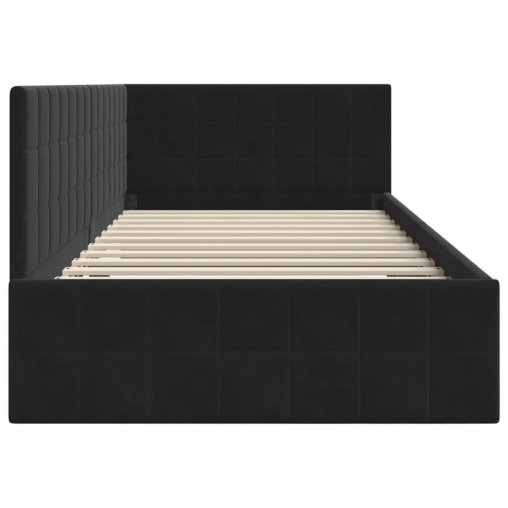 Cornice del letto ad angolo Nero 90 cm x 190 cm Velluto
