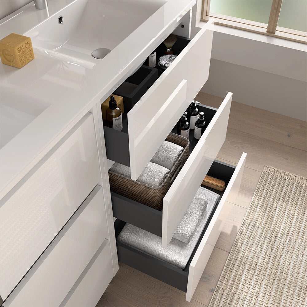 Mobile bagno 60 cm bianco lucido con lavabo ad incasso Gaya
