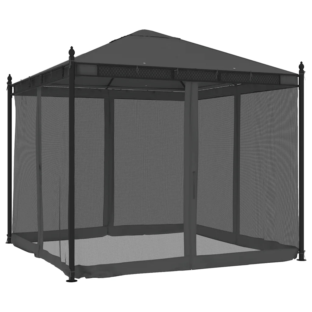 Gazebo | Pergolato con Pareti in Rete Antracite 2,93x2,93 m in Acciaio