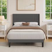 Letto imbottito 140x200 cm, con testiera e rete a doghe, robusto letto in tessuto per ragazzi e camere degli ospiti, struttura imbottita,Grigio scuro