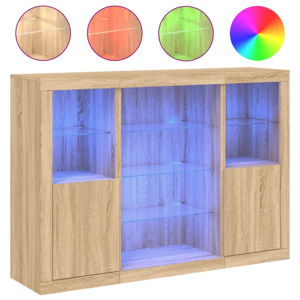 Credenze con Luci LED 3 pz | Madia | Buffet da pranzo | Armadio da pranzo Rovere Sonoma in Legno Multistrato