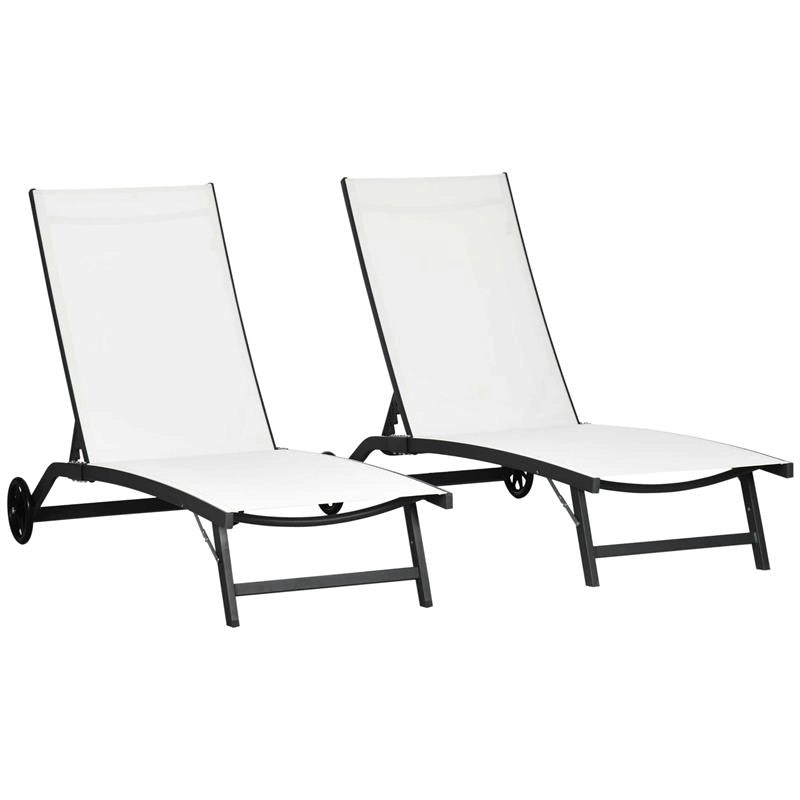 SET 2 LETTINI PRENDISOLE CON SCHIENALE RECLINABILE, IN ALLUMINIO E TESSUTO TRASPIRANTE, 66X165X102 CM, CREMA