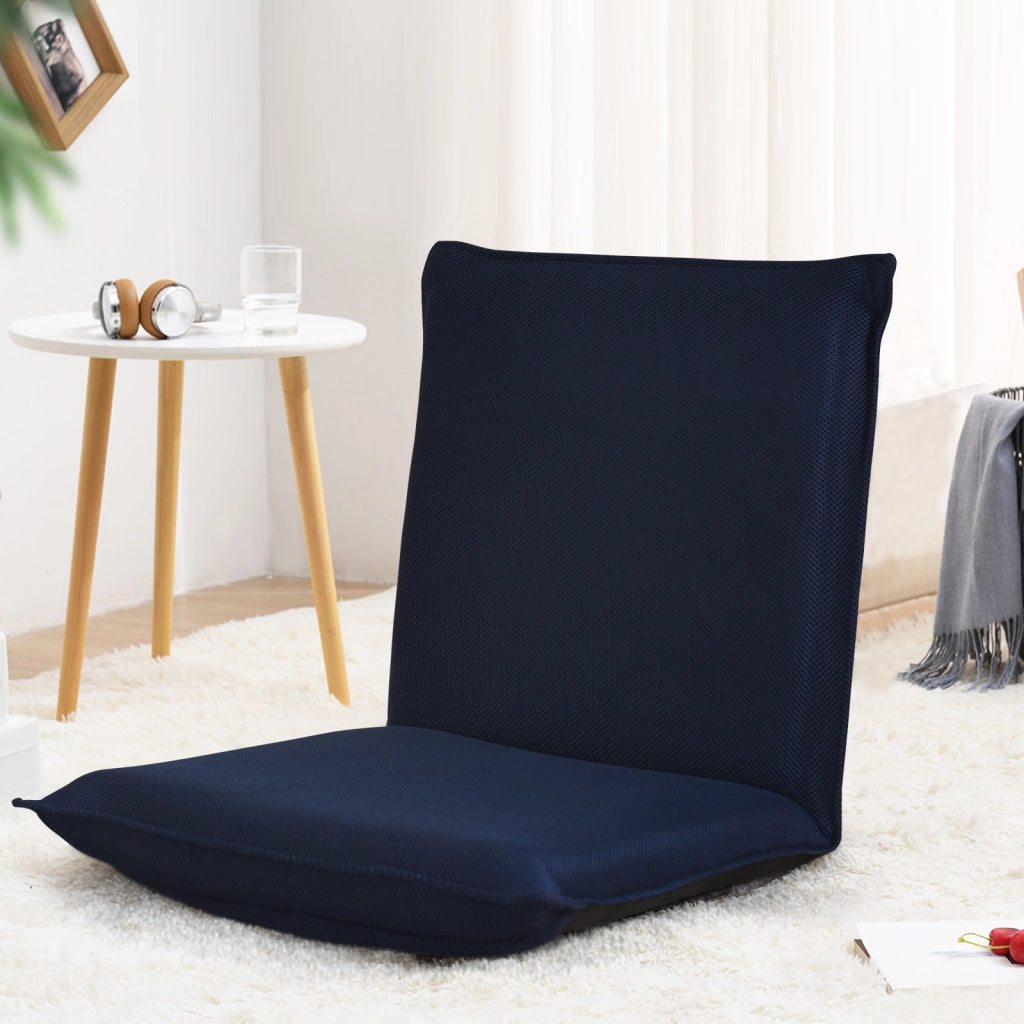 Sedia da terra con supporto schiena, Poltrona reclinabile imbottita struttura di metallo resistente, Blu marino-Divani da terra
