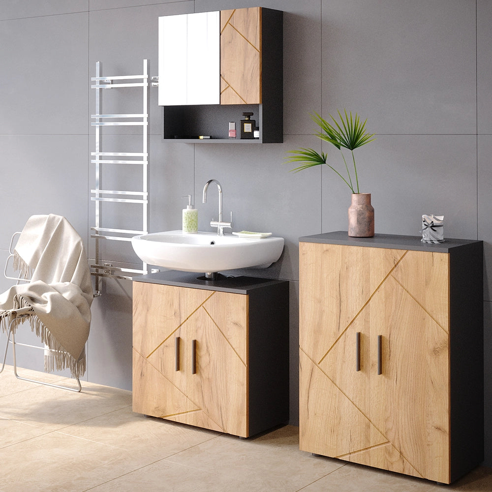 Vicco Set di mobili da bagno Quercia dorata/antracite 2 parti, con unità midi