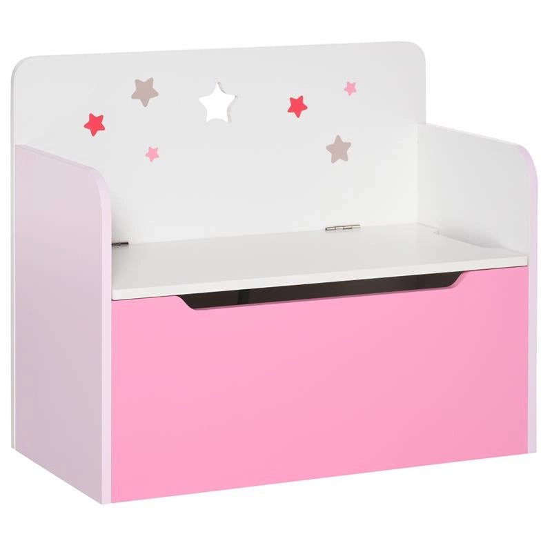 PANCA CONTENITORE CON SCHIENALE IN LEGNO PER BAMBINI DA 3-6 ANNI 60X30X50 CM ROSA