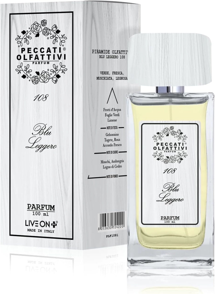 PECCATI OLFATTIVI N.108 Profumo Donna Equivalente Light Blue – Parfum 100 ml, 30% Essenza Pura, Fragranza Femminile Fresca e Persistente, Lunga Durata