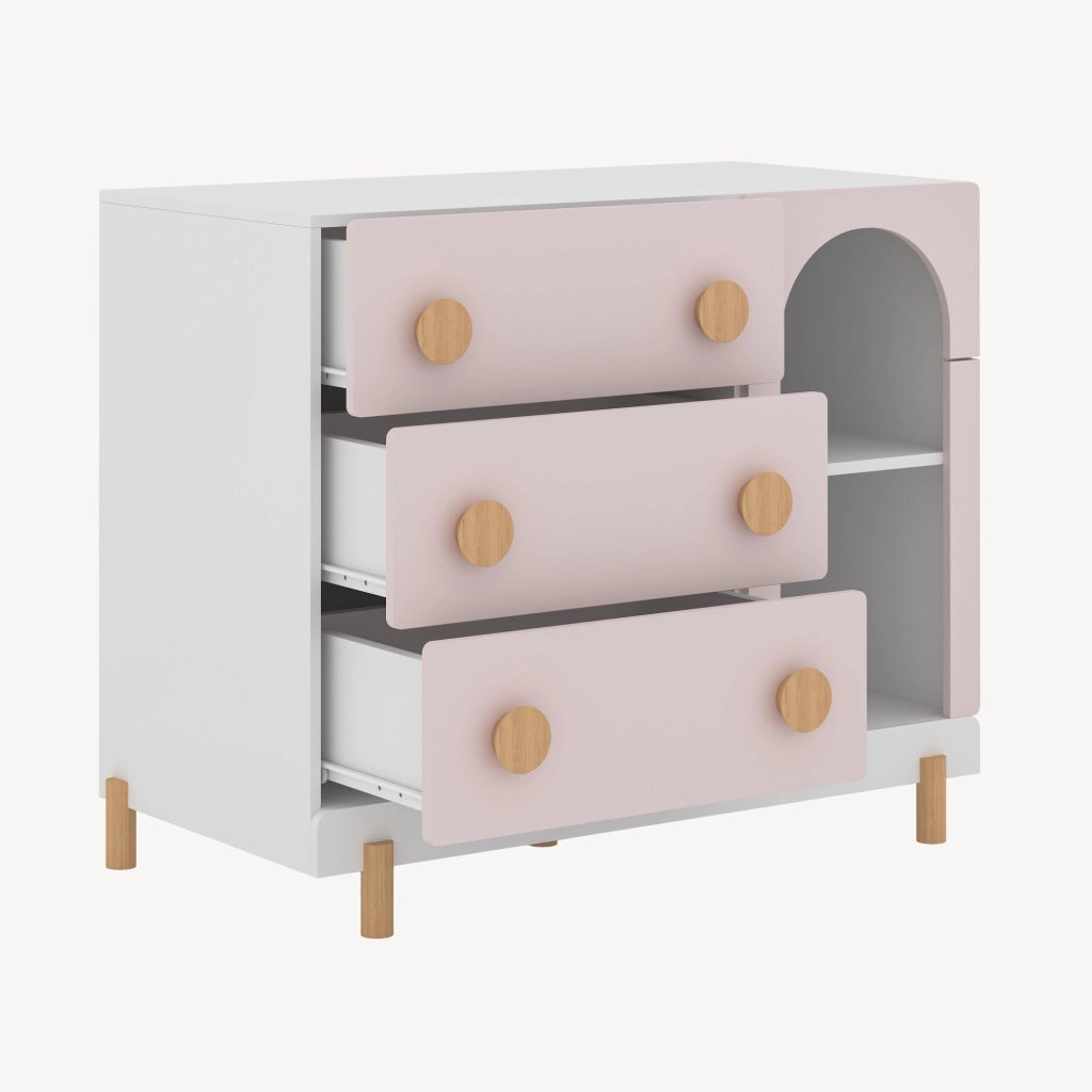 Cassettiera Vaarentaa per Cameretta con 3 Cassetti e 2 Vani Aperti 79x41x66 cm - Bianco/Rosa [en.casa]