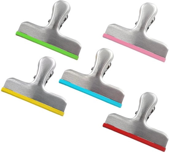 Clip per cibo in acciaio inossidabile - 5 pezzi - bordi in silicone - 8 x 6,5 x 2,5 cm - per cucina e ufficio