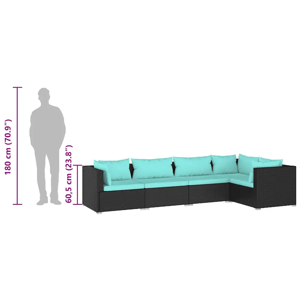 Set Divani da Giardino 5 pz con Cuscini in Polyrattan Nero 3101689