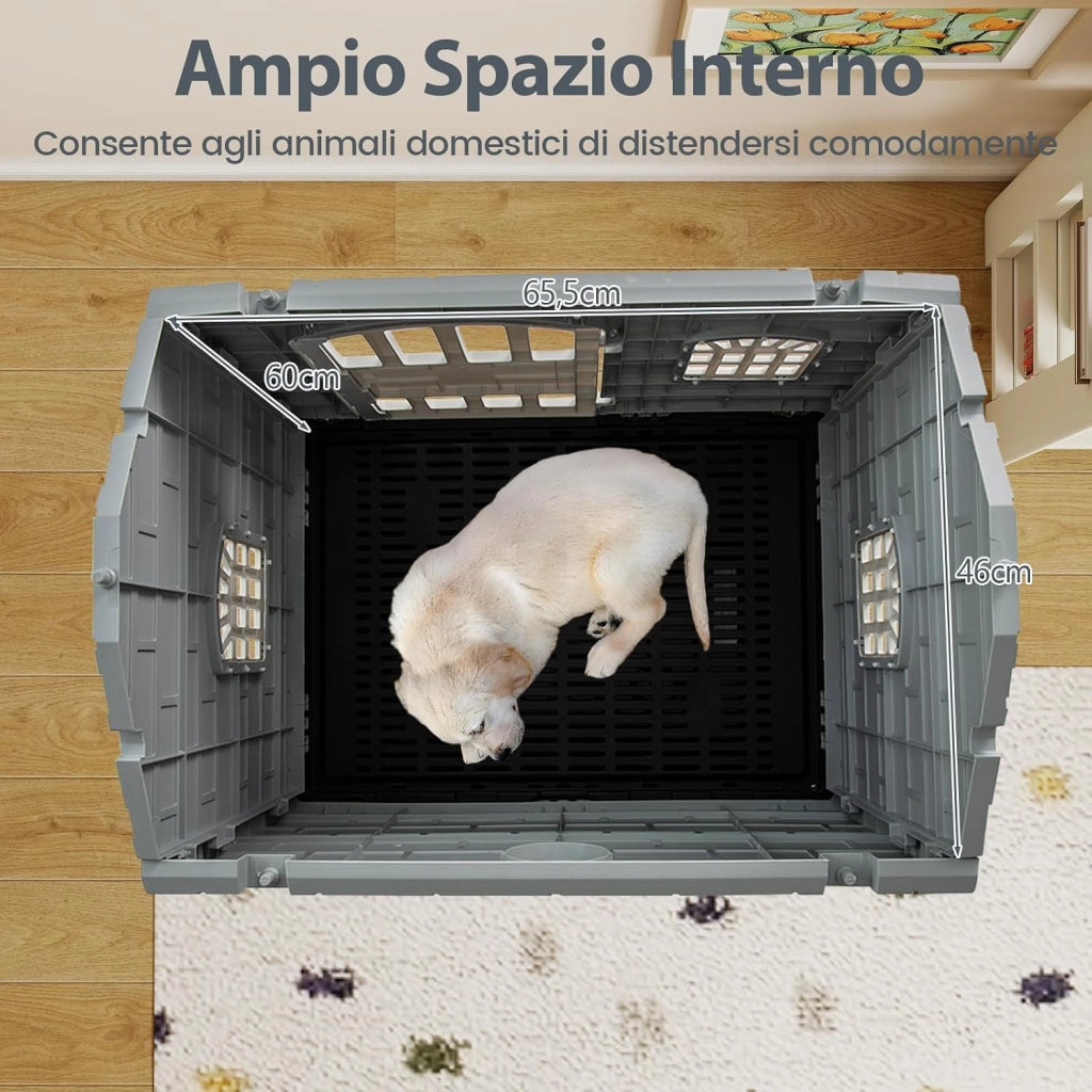Cuccia per Cani da Esterno ed Interno, Casetta Impermeabile e Ventilata con Vassoio Toilette Rimovibile, Porta Bloccabile, 3 Finestre e Tetto a Pendenza, per Cani di Piccoli e Gatti (Grigio)