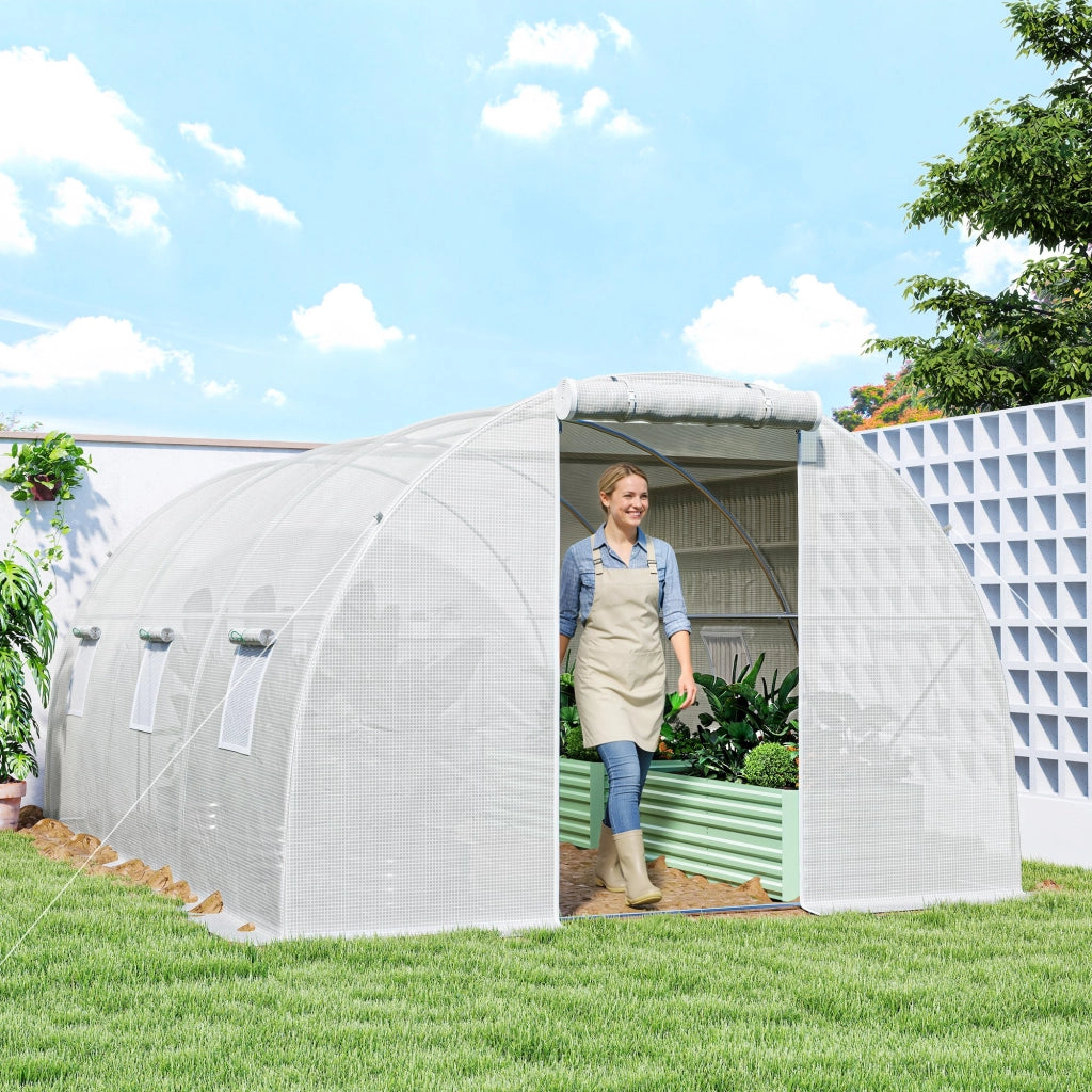 Serra Tunnel da Giardino ¨C Xylo ¨C 4,5x3x2m Bianco Acciaio Galvanizzato 6 Finestre