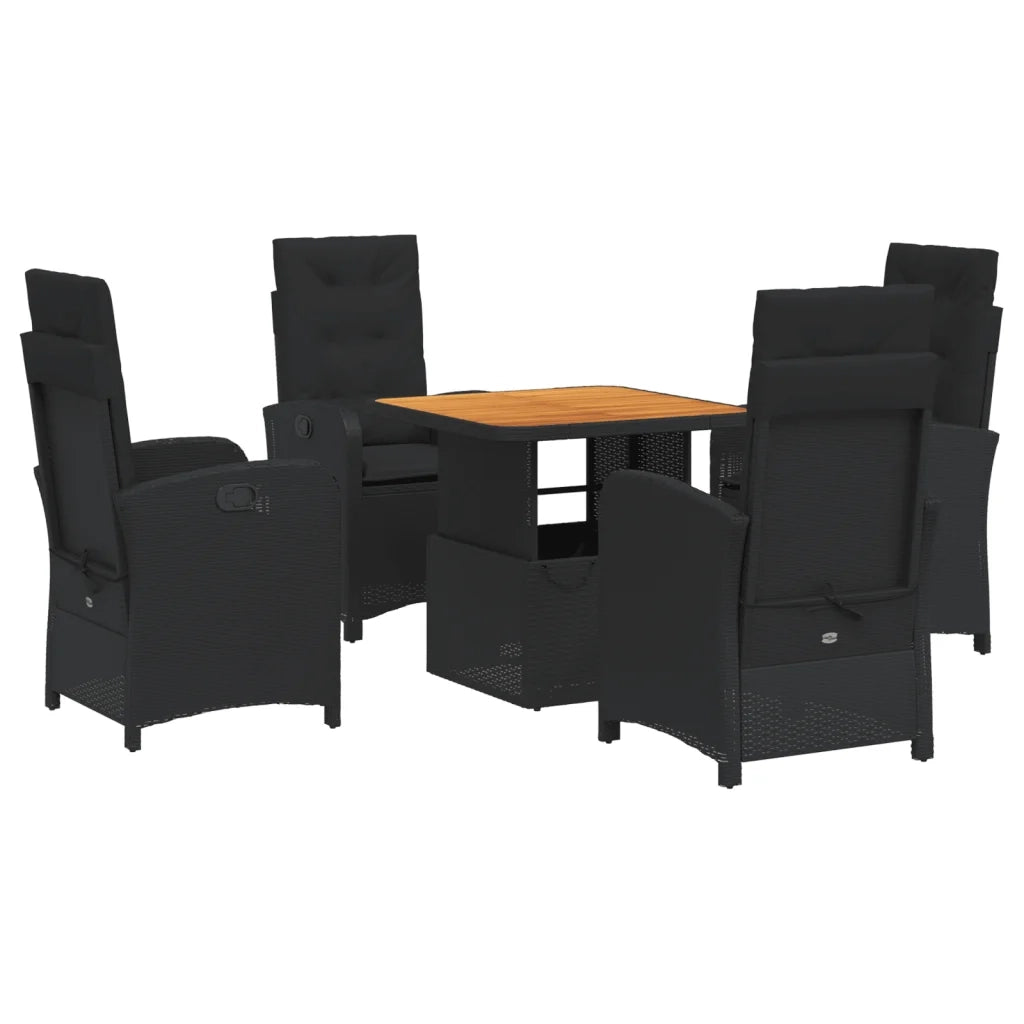 Set da Pranzo da Giardino 5 pz Nero con Cuscini in Polyrattan 3277326