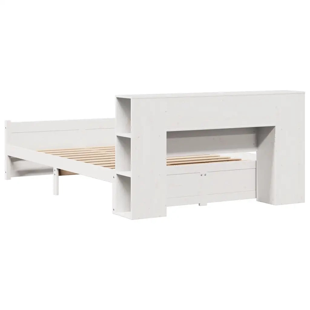 Letto Libreria senza Materasso-Struttura Letto con contenitore Bianco 150x200 cm Legno di Pino 958656