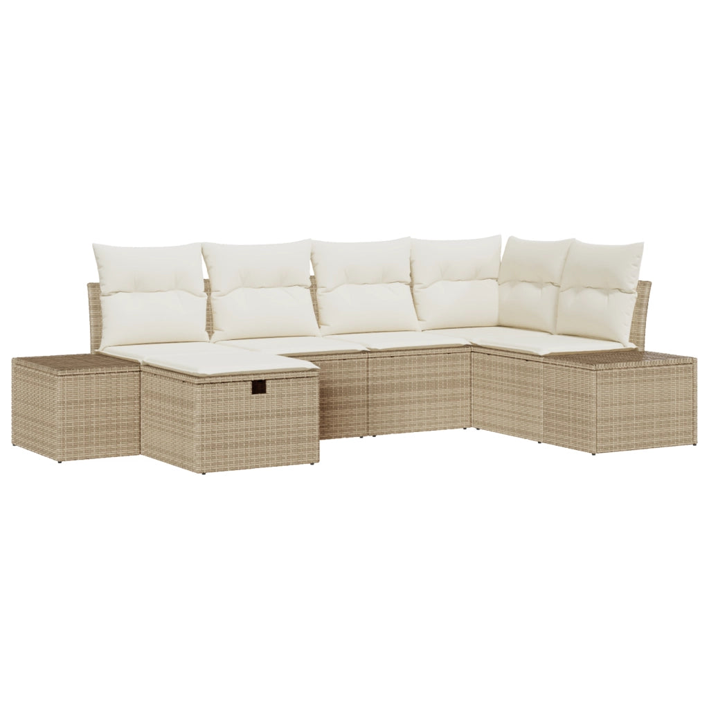 Set Divano da Giardino 6 Pezzi con Cuscini Beige Rattan
