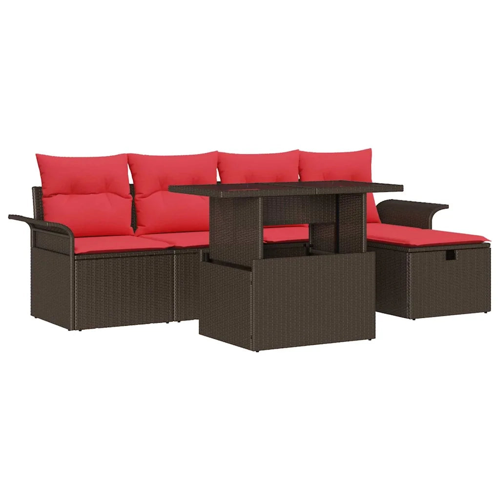 Set Divano da Giardino con cuscino 6 pcs Marrone Poly Rattan
