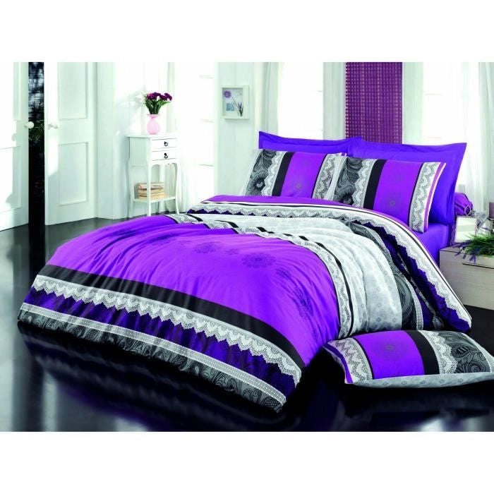 Completo letto - 1 copripiumino 220 x 240 cm + 2 federe 60 x 60 cm - 100% cotone rinforzato - Lilla