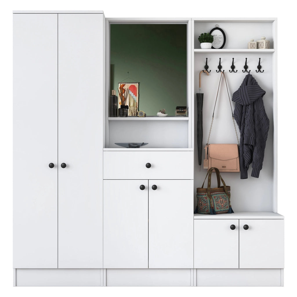 Manzano, Mobile da Ingresso Specchio Incluso, 179x37x183h cm Bianco